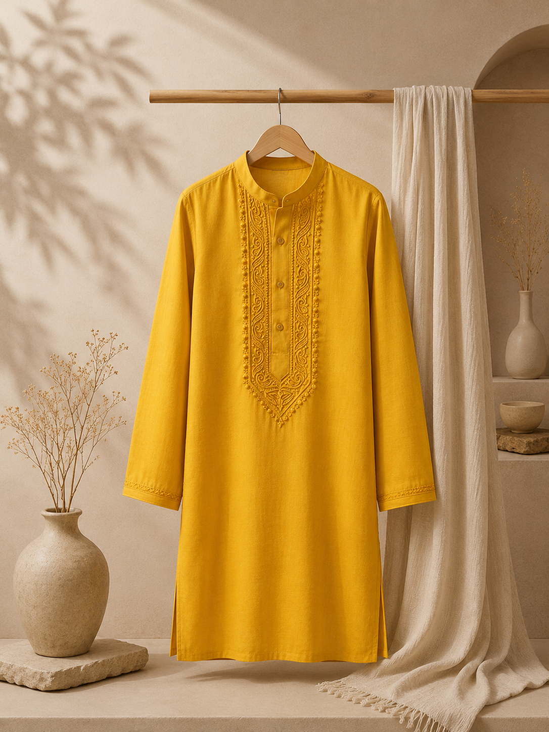 Elegant Mustard Yellow Embroidered Kurta