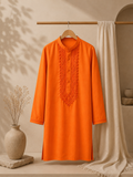 Elegant Sunset Orange Embroidered Kurta