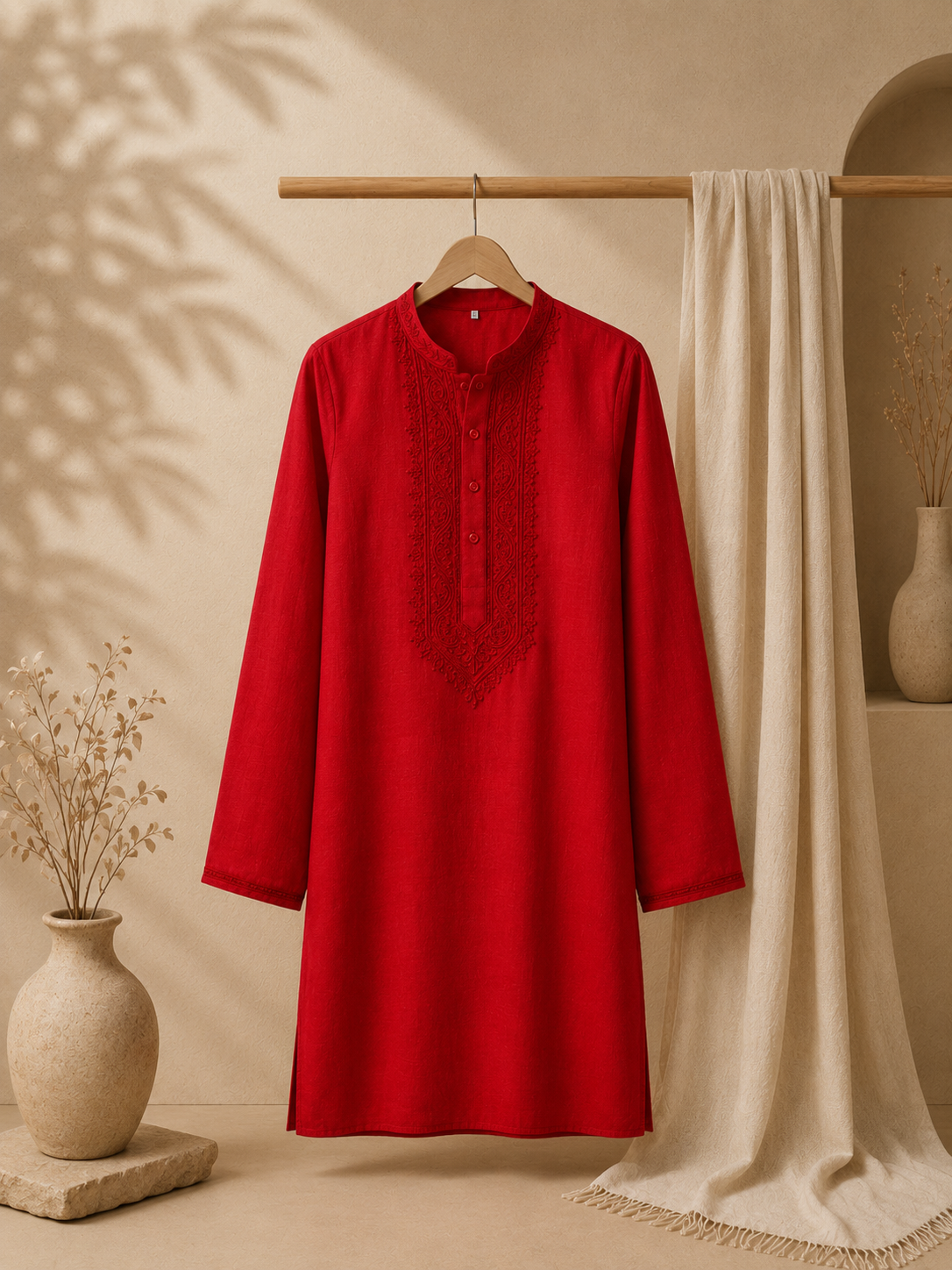 Elegant Red Embroidered Kurta